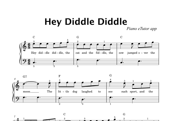 Hey Diddle Diddle (folk song) - piano (arr. Piano eTutor app)
