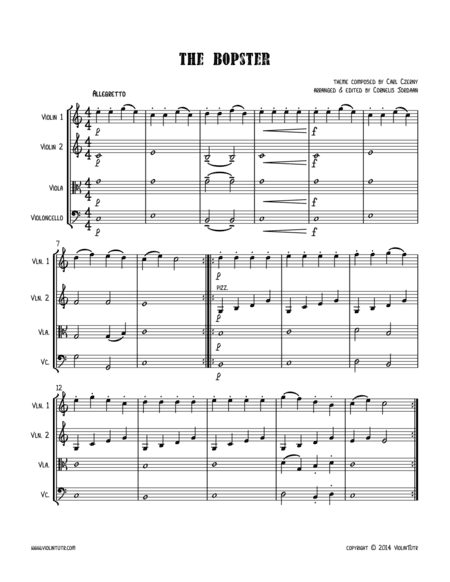 C. CZERNY : The Bopster, an easy string quartet (arr. Cornelis Jordaan)