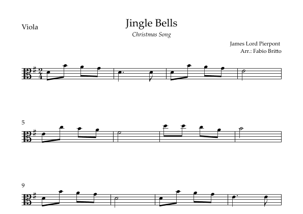 Jingle Bells (Christmas Song) for Viola Solo (arr. Fabio Britto)