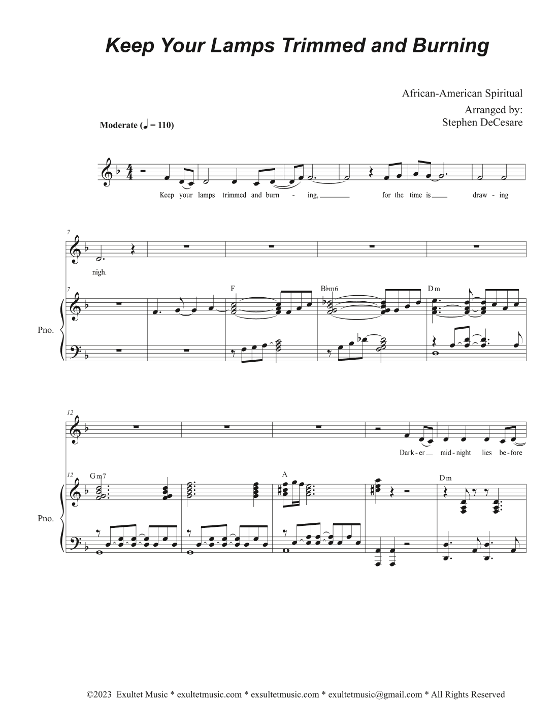 Keep Your Lamps Trimmed And Burning (Unison choir - (Medium Key) (arr. Stephen DeCesare)