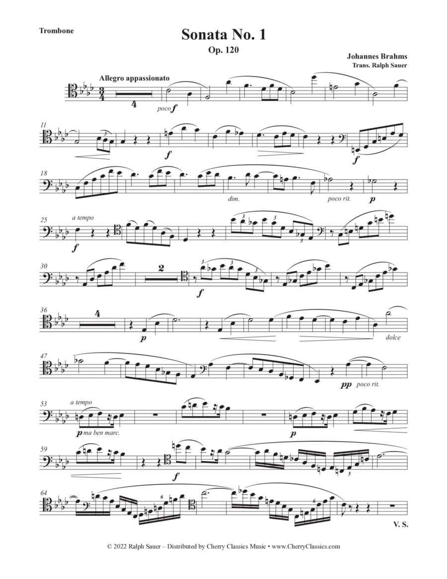 Sonata No 1, Op. 120 for Trombone and Piano (arr. Ralph Sauer)