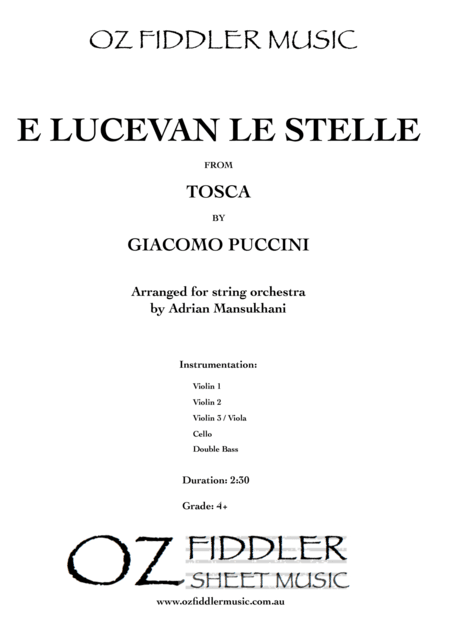 E Lucevan le stelle, from Tosca, by Giacomo Puccini, arranged for String Orchestra by Adrian Mansukh (arr. Adrian Mansukhani)