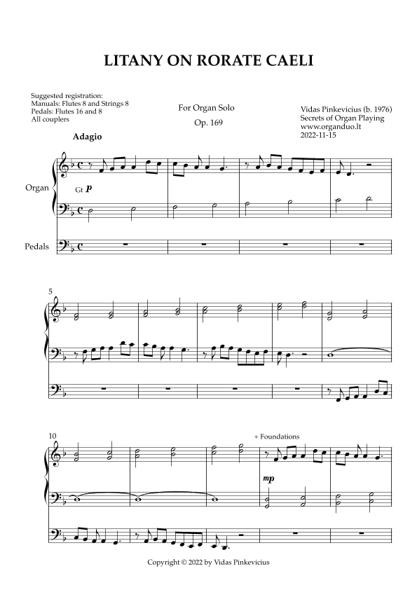 Litany on Rorate caeli, Op. 169 (Organ Solo) by Vidas Pinkevicius