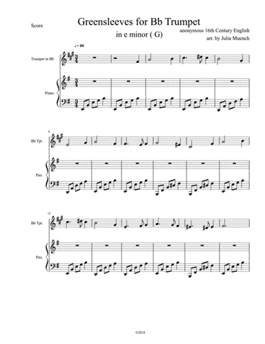 Greensleeves for Trumpet ( Bb) (arr. Julia Muench)
