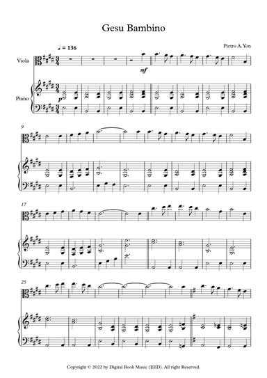 Gesu Bambino (The Infant Jesus) - Pietro A. Yon (Viola + Piano) (arr. Digital Book Music)