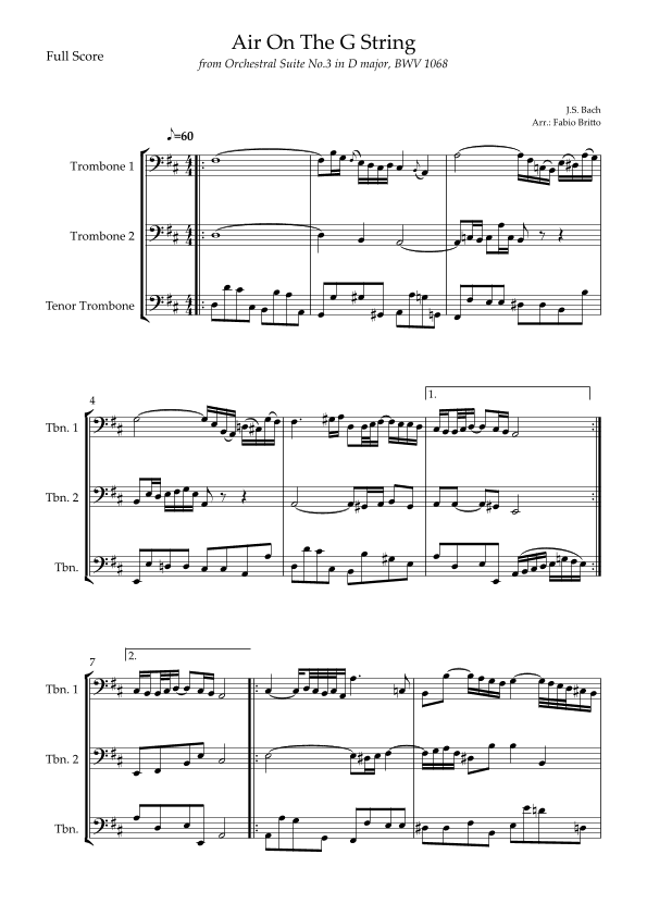 Air On The G String (J.S. Bach) for Trombone Trio (arr. Fabio Britto)