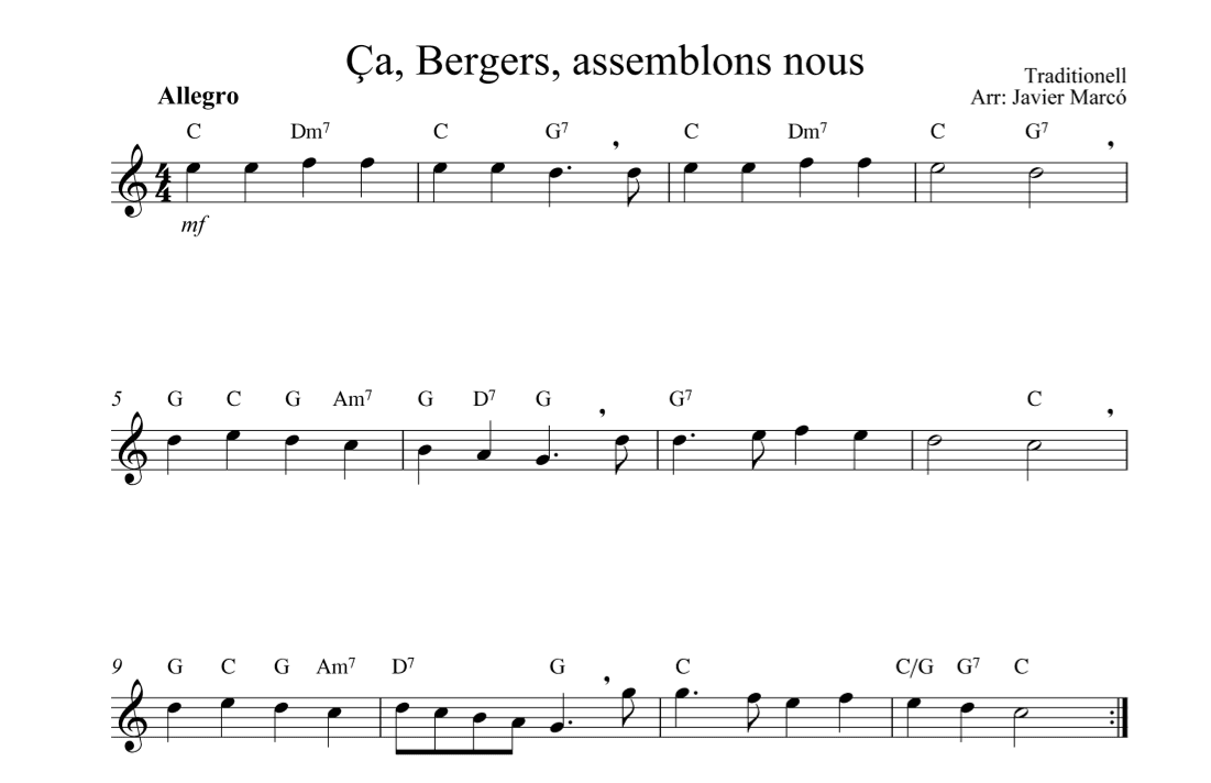 Christmas Carols for Alto Recorder: Ça, Bergers, assemblons nous (arr. Javier Marcó)