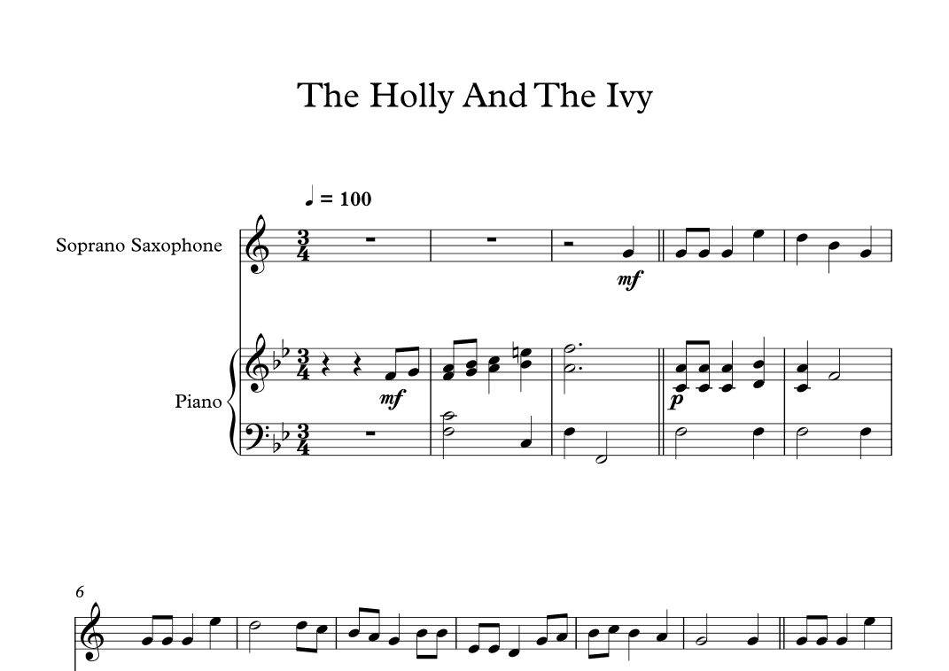 The Holly And The Ivy (Soprano Sax + Piano) (arr. Digital Book Music)