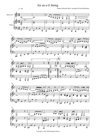 Air on a G String for Horn in F and Piano (arr. David Burndrett)