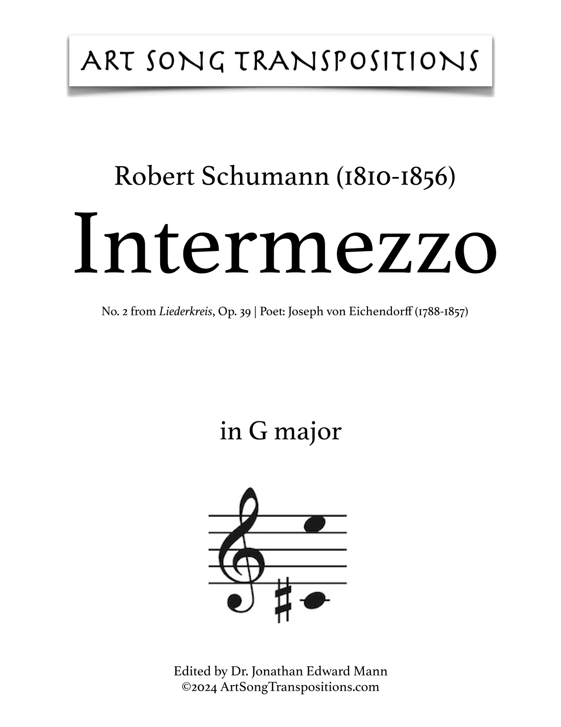 SCHUMANN: Intermezzo, Op. 39 no. 2 (transposed to G major) (arr. ArtSongTranspositions.com)