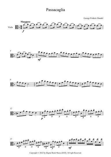 Passacaglia - George Frideric Handel (Viola) (arr. Digital Book Music)
