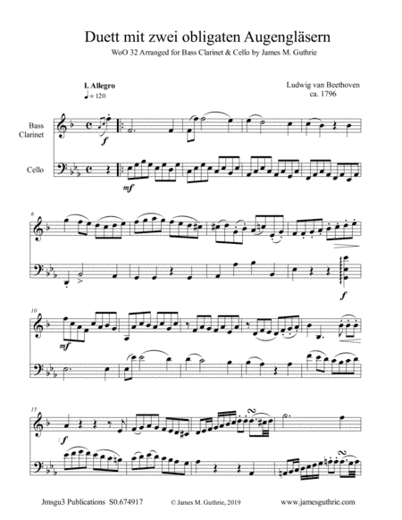 Beethoven: Duet WoO 32 for Bass Clarinet & Cello (arr. James M. Guthrie, ASCAP)