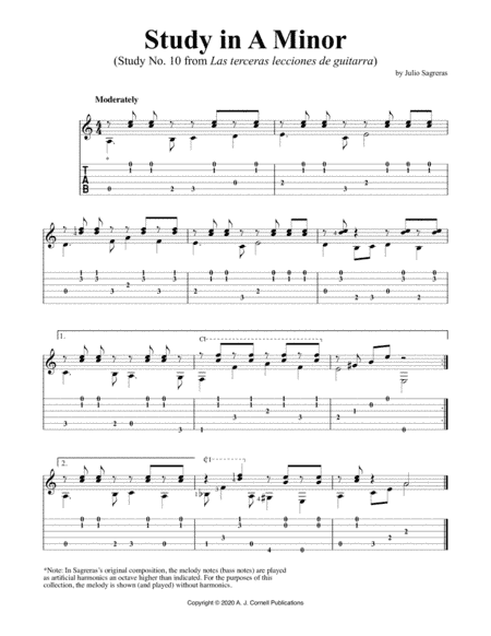 Study in A Minor (Study No. 10 from Las terceras lecciones de guitarra) (arr. A. J. Cornell Publications)