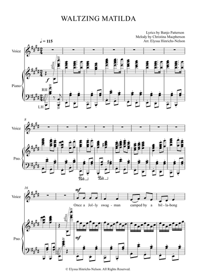 Waltzing Matilda Arr Elyssa Hinrichs-Nelson (arr. Elyssa Hinrichs-Nelson)