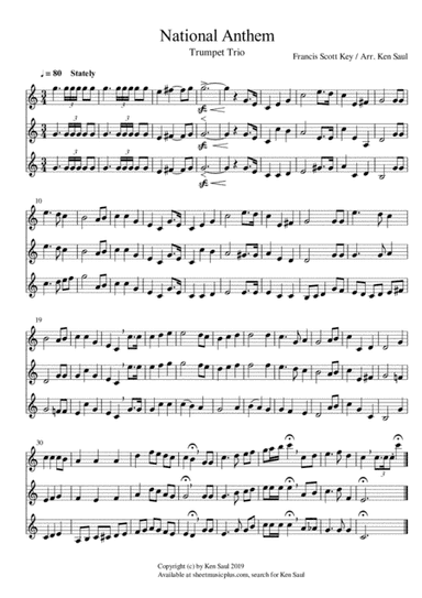 National Anthem Star Spangled Banner for Trumpet Trio (arr. Ken Saul)