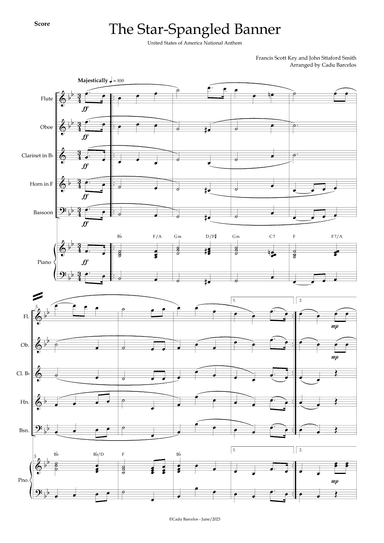 The Star-Spangled Banner - EUA Hymn (Woodwind Quintet) Piano and chords (arr. Cadu Barcelos)