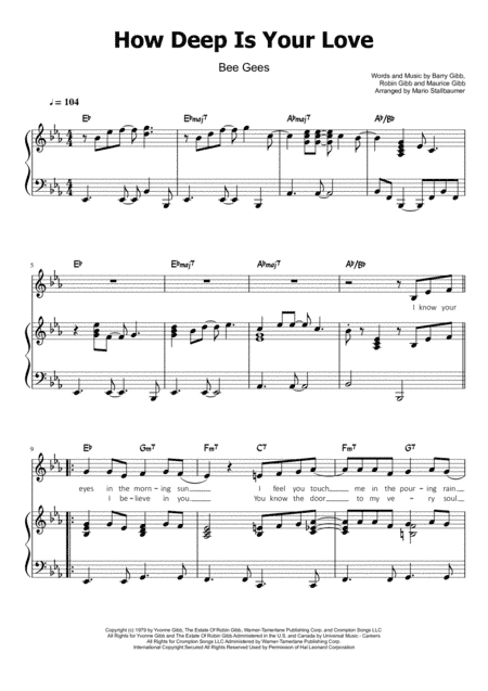 How Deep Is Your Love  from the Motion Picture SATURDAY NIGHT FEVER (arr. Mario Stallbaumer)