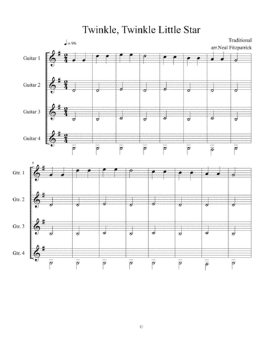 Twinkle,Twinkle Little Star Arranged For Four Guitars (arr. Neal Fitzpatrick)