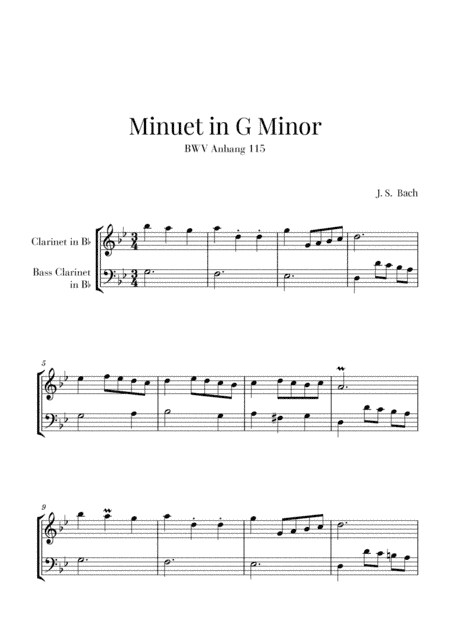 Bach - Minuet in G Minor (BWV Anhang 115) for Clarinet and Bass Clarinet (arr. Cadenza Editions)