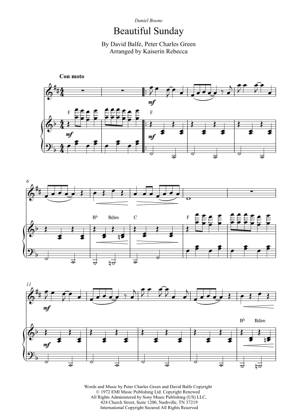 Beautiful Sunday (arr. Kaiserin Rebecca)
