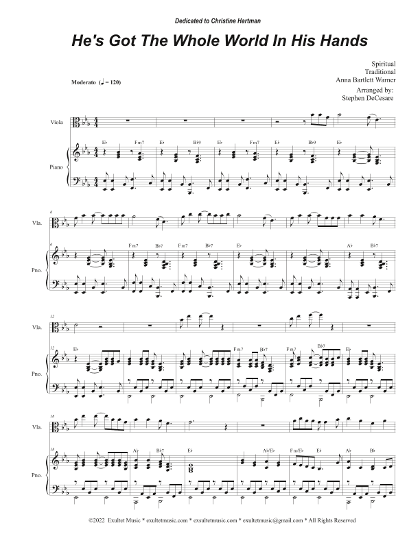 He's Got The Whole World In His Hands (Viola solo and Piano) (arr. Stephen DeCesare)