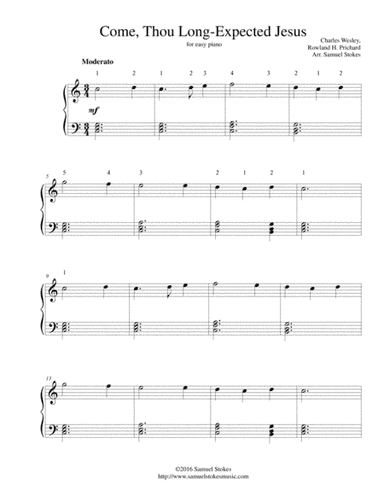 Come, Thou Long-Expected Jesus - for easy piano (arr. Samuel Stokes)