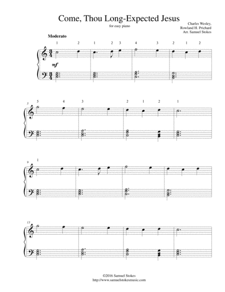 Come, Thou Long-Expected Jesus - for easy piano (arr. Samuel Stokes)