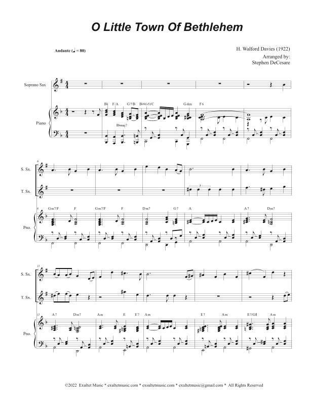O Little Town Of Bethlehem (Duet for Soprano and Tenor Saxophone) (arr. Stephen DeCesare)