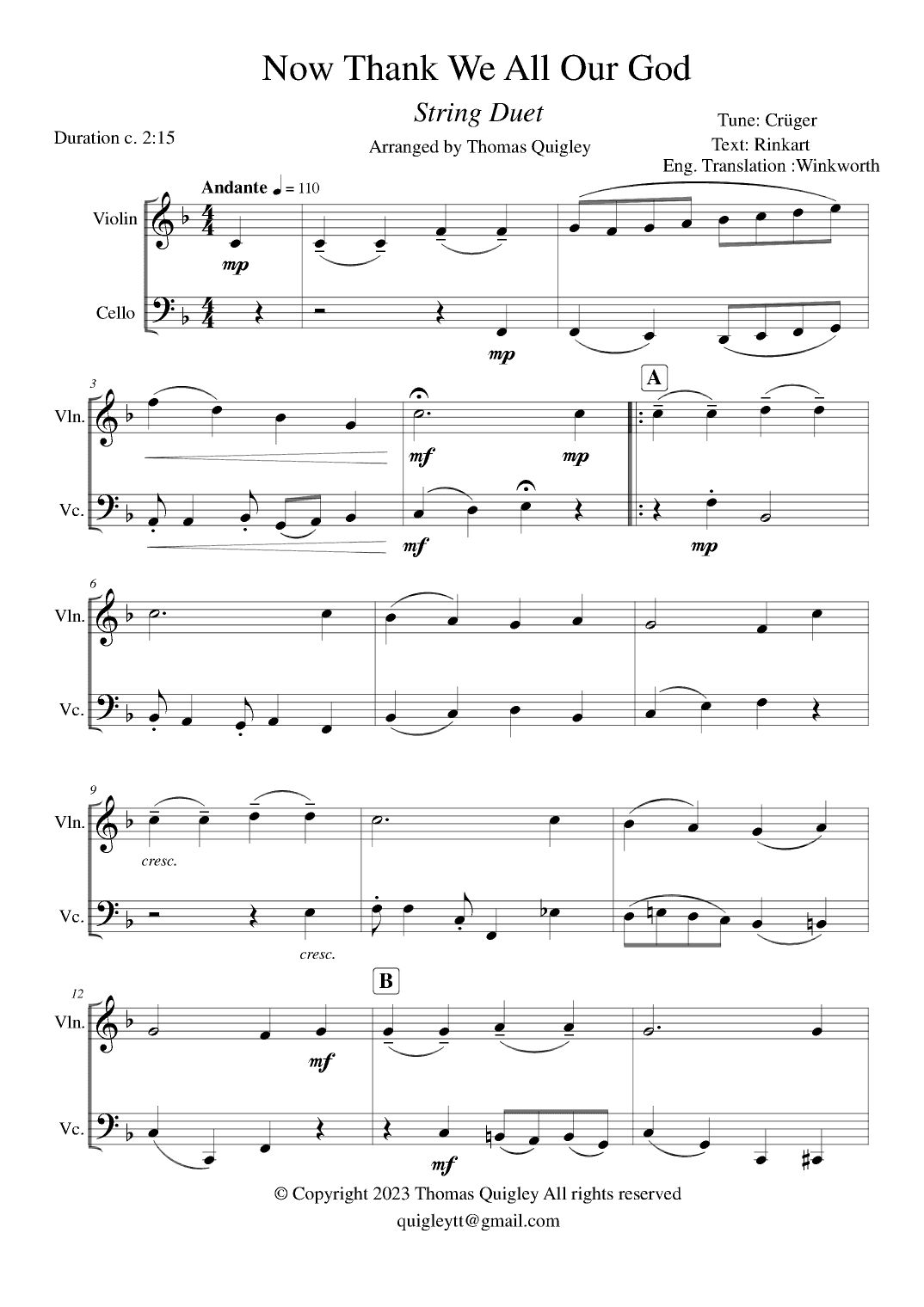 Now Thank We All Our God (arr. Thomas Quigley)