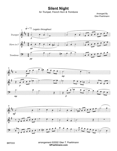 SILENT NIGHT - unaccompanied BRASS TRIO (arr. Glen Poehlmann)