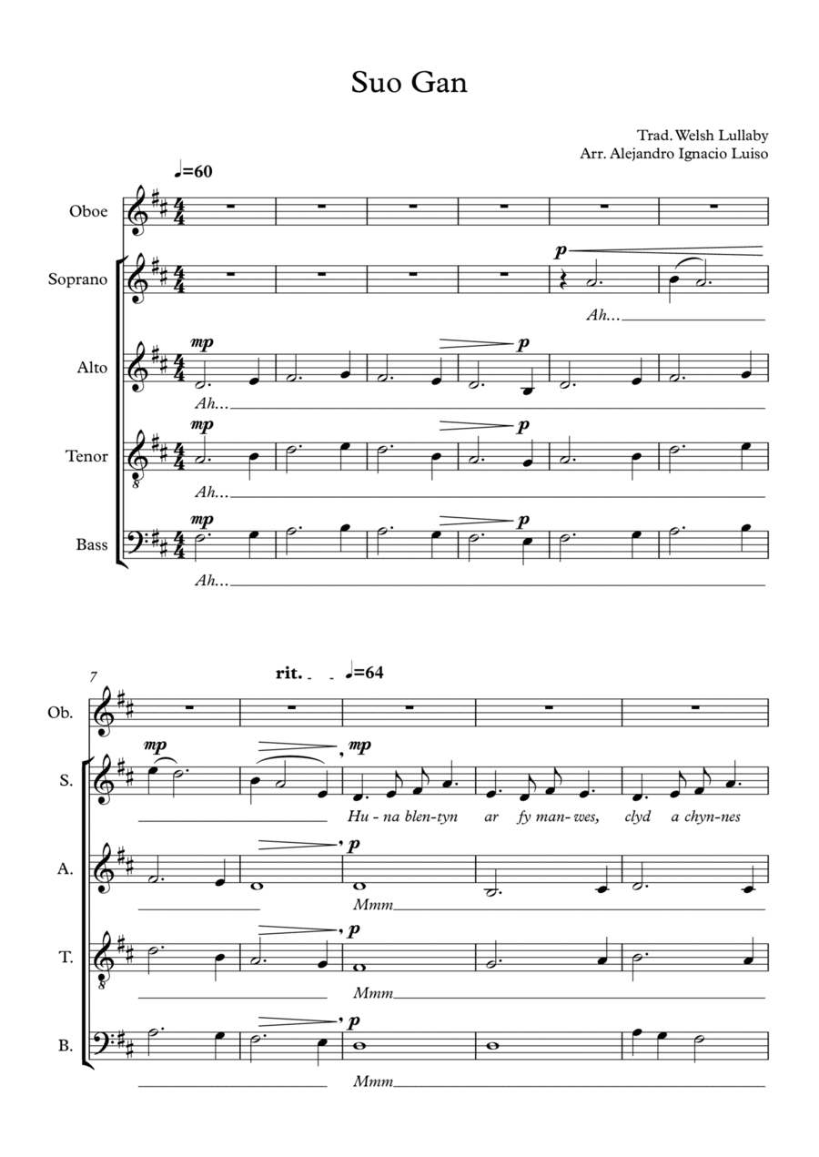 Suo Gan - Welsh Lullaby (arr. Alejandro Ignacio Luiso)