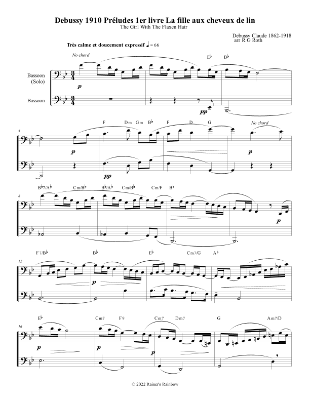 Debussy Prelude Girl With Flaxen Hair Bassoon Duet (arr. R G Roth)
