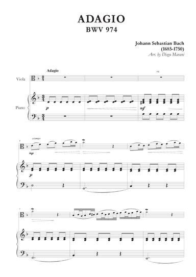 Adagio from BWV 974 for Viola and Piano (arr. Diego Marani)