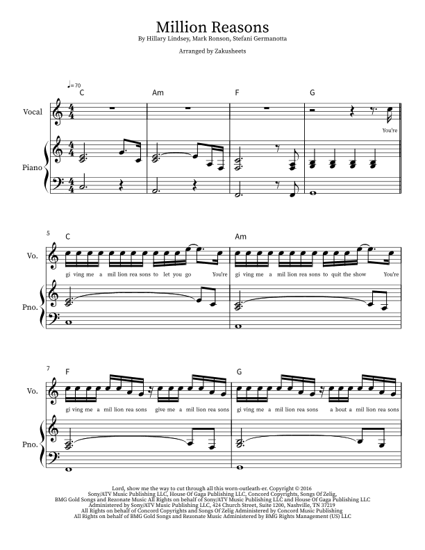 Million Reasons (arr. Zakusheets)