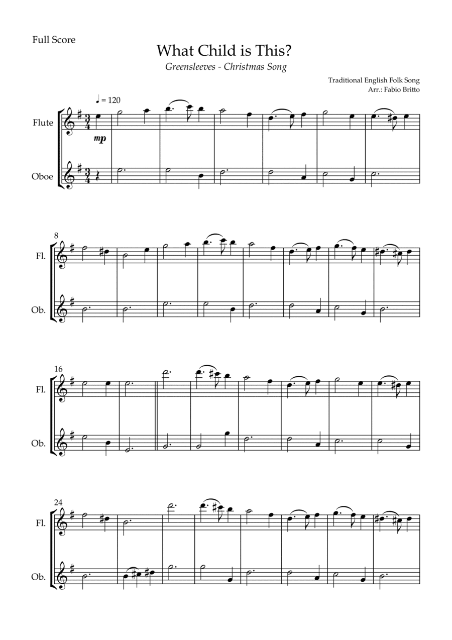 What Child is This? - Greensleeves (Christmas Song) for Flute & Oboe Duo (arr. Fabio Britto)