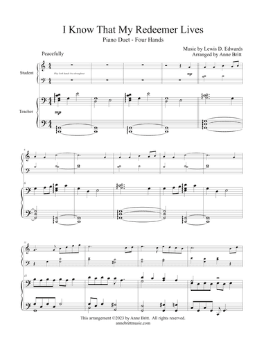 I Know That My Redeemer Lives (late elementary student/teacher duet) (arr. Anne Britt)