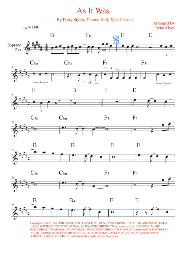 As It Was (arr. Rene Alves)