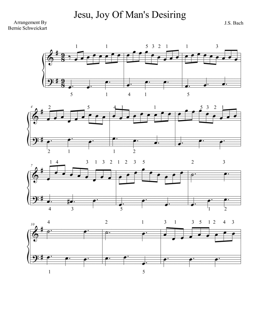Jesu, Joy Of Man's Desiring (With Fingering) (arr. Bernie Schweickart)