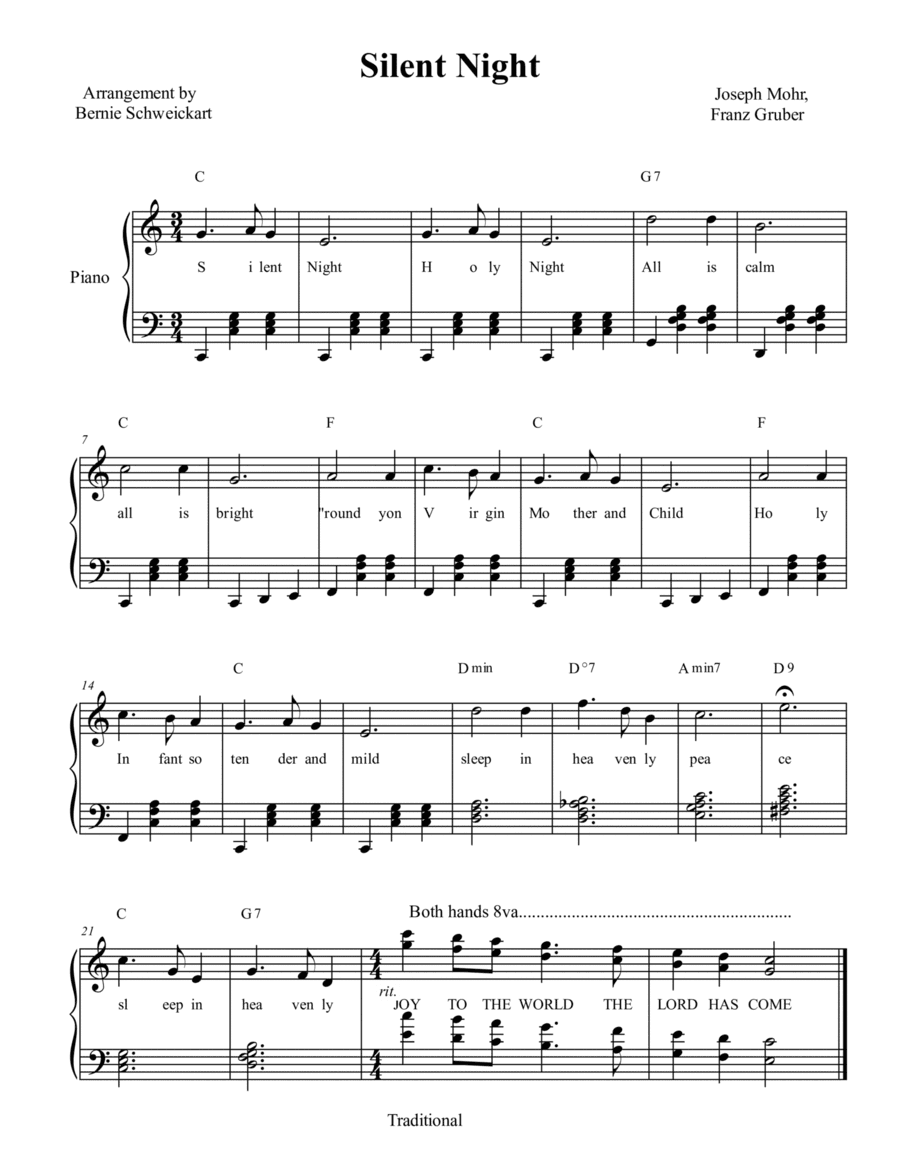 Silent Night (With Alternate Chords and Special Ending) (arr. Bernie Schweickart)