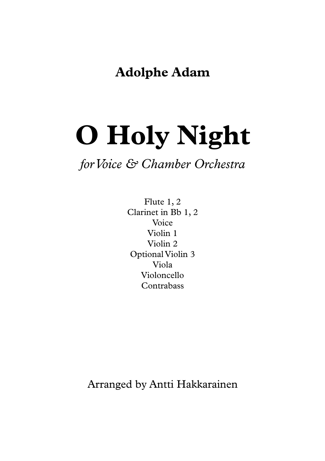 O Holy Night - Voice & Chamber Orchestra (arr. Antti Hakkarainen)