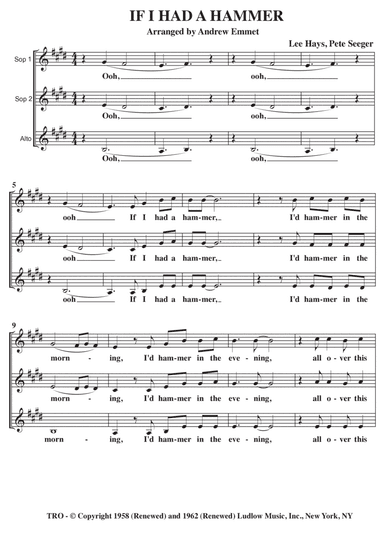If I Had A Hammer (the Hammer Song) (arr. Andrew Emmet)