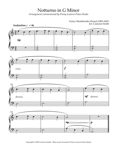 Notturno in G Minor - Level 2 piano arrangement (arr. Cameron Smith)