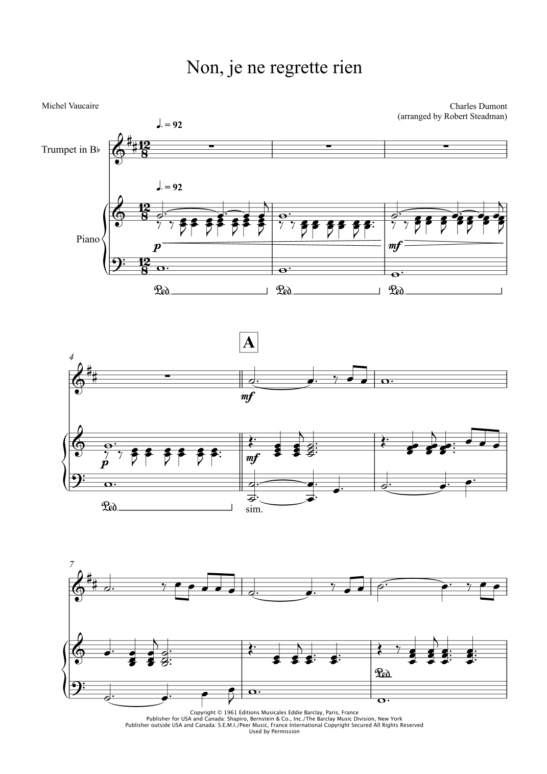Non, Je Ne Regrette Rien (arr. Robert Steadman)
