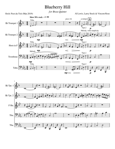Blueberry Hill (arr. Peet du Toit)