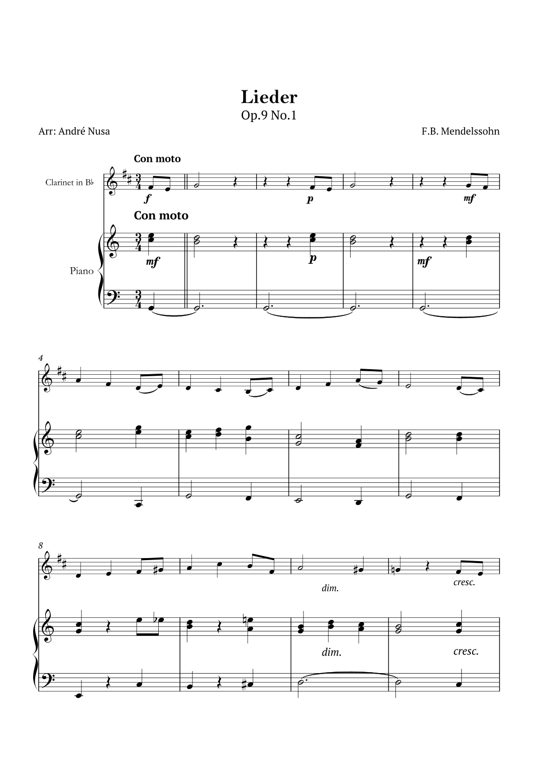 Lieder Op.9 No.1 (arr. André Nusa)