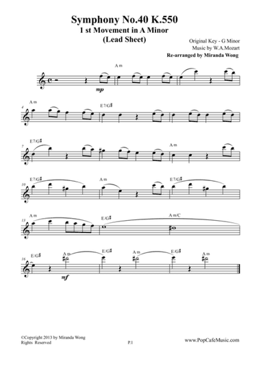 Symphony No.40 K.550 - 1st Movement for Lead Sheet (A Minor) (arr. Miranda Wong)
