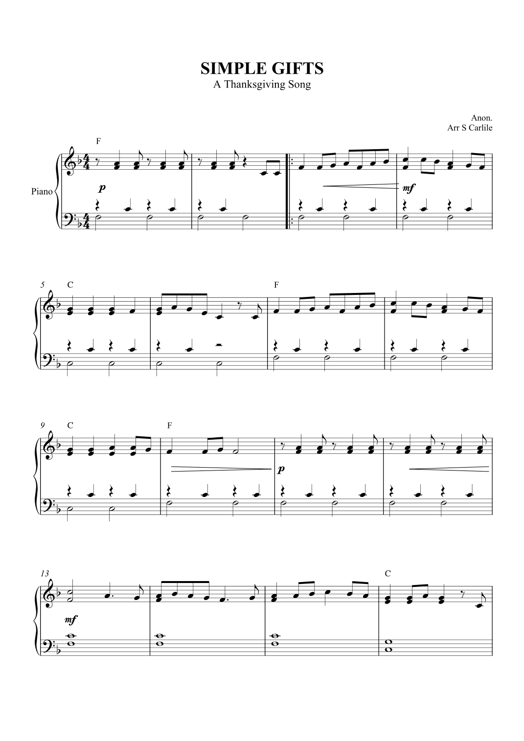 Simple Gifts (A Thanksgiving Song) (arr. SCMusic)
