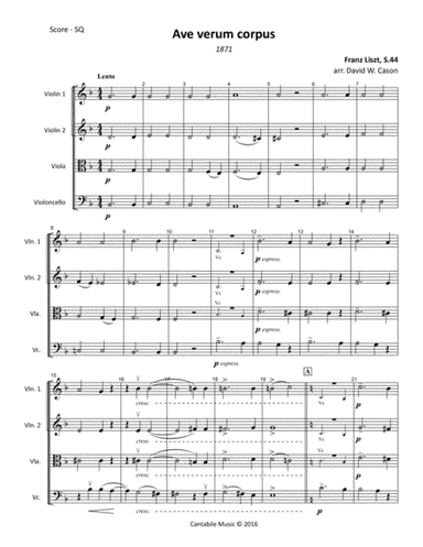 Ave verum corpus S.44 (Liszt) STRING QUARTET (arr. David W. Cason)