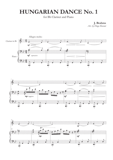 Hungarian Dance No. 1 for Clarinet and Piano (arr. Diego Marani)