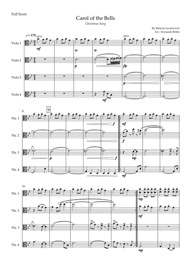 Carol of The Bells - Jazz Version (Christmas Song) for Viola Quartet (arr. Fabio Britto)